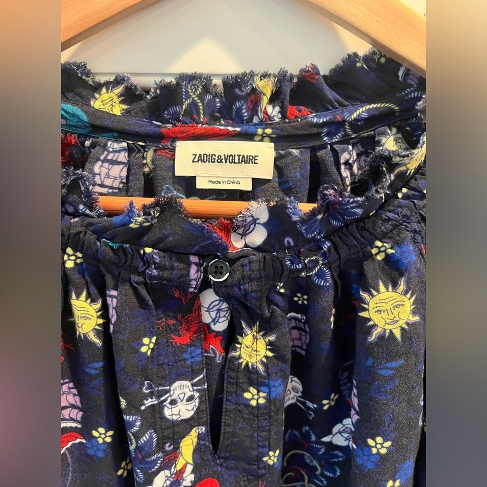 ZADIG & VOLTAIRE Teresa Floral Print Blouse Size. S navy - Picture 5 of 10